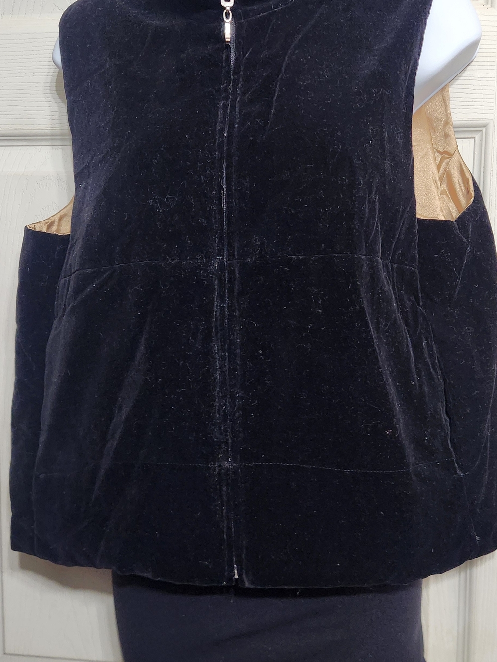 Susan Bristol Black Velvet Zip-Up Vest with Gold Lining